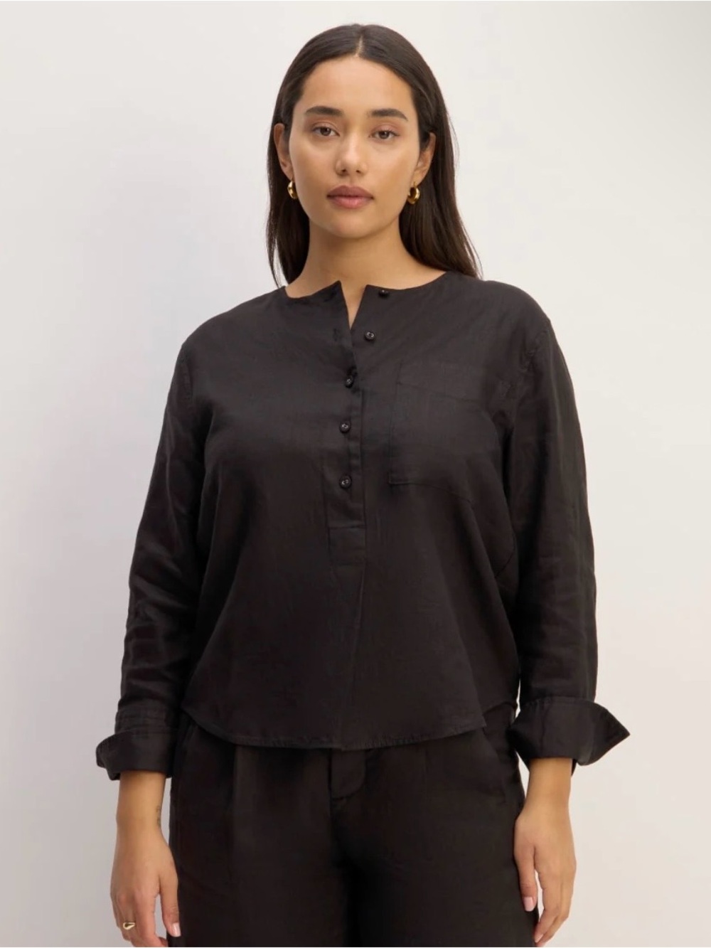 Everlane “The Linen Popover Shirt” in Black Women’s Size Medium M 100% Linen